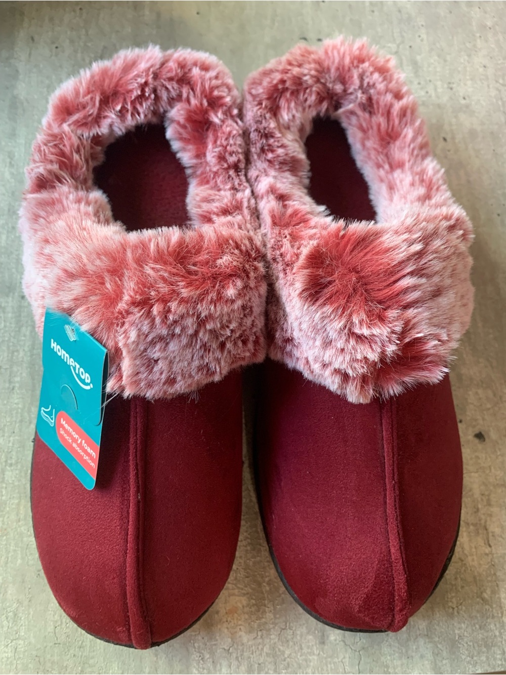 NWT HomeTop Memory Foam Slippers Red Suede Faux Fur Size 9-10 Large